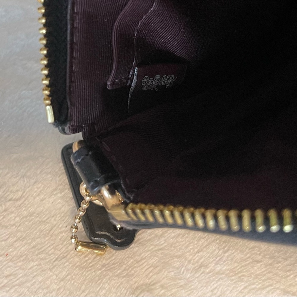 Coach Black Croc-Embossed Wristlet with Gold Chain - Picture 8 of 8